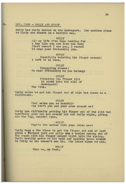 Moe Howard's 35pp. First Draft Script From September 1934 for The Three Stooges Film ''Three Little Pigskins'', Ending at Scene 167 -- Very Good Condition